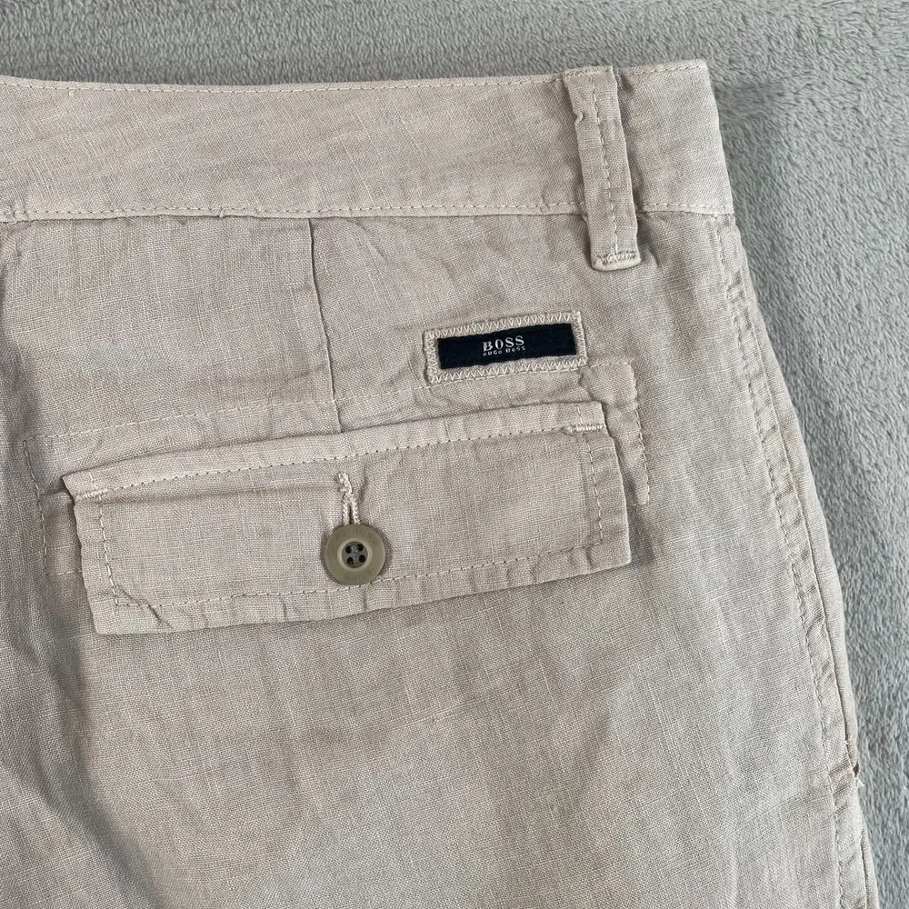 HUGO BOSS Bendo D Cargo Pants Men 34x35 (Tag 32) Beige 100% Linen Designer NWOT